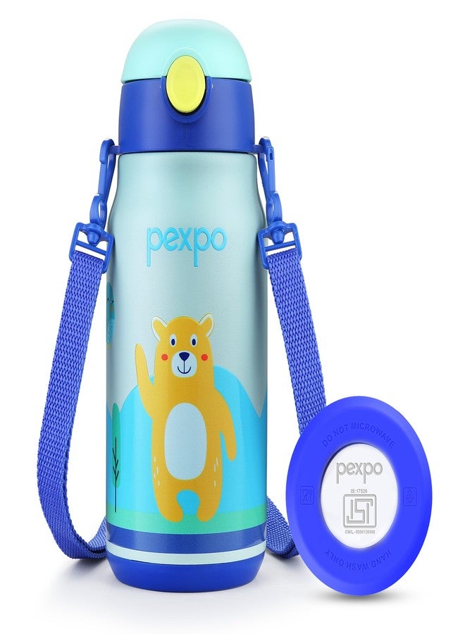 PEXPO Poggo 450 ISI Certified Stainless Steel Sipper Water Bottle for Kids 420ml Hot & Cold Flask | Vaccum Insulated Water Bottle | BPA Free | School | Picnic | Travel - Bear UV Printed Design - Image 1